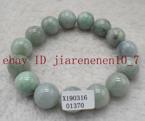 13MM Certified Green Natural Grade A JADE Jadeite Bead Bangle Bracelet 7.5'' - Picture 1 of 8