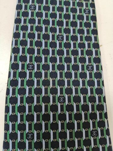 Chanel Authentic Pre-owned Blue Green All-over Pattern Tie Necktie Length 150cm - Picture 5 of 5