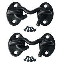 2 Pack Hook and Eye Latch for Door 2 inch Black, Stainless Steel Barn Door Lo...