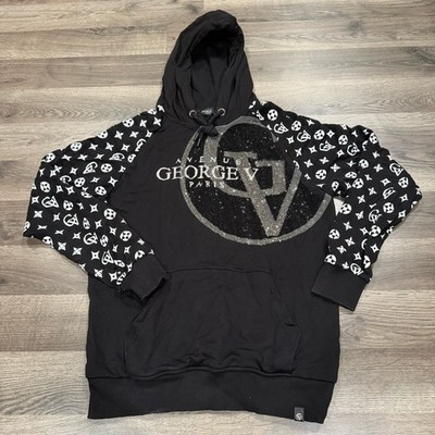 George Avenue V Paris Mens Black Sparkle Abstract Pullover Hoodie Size M