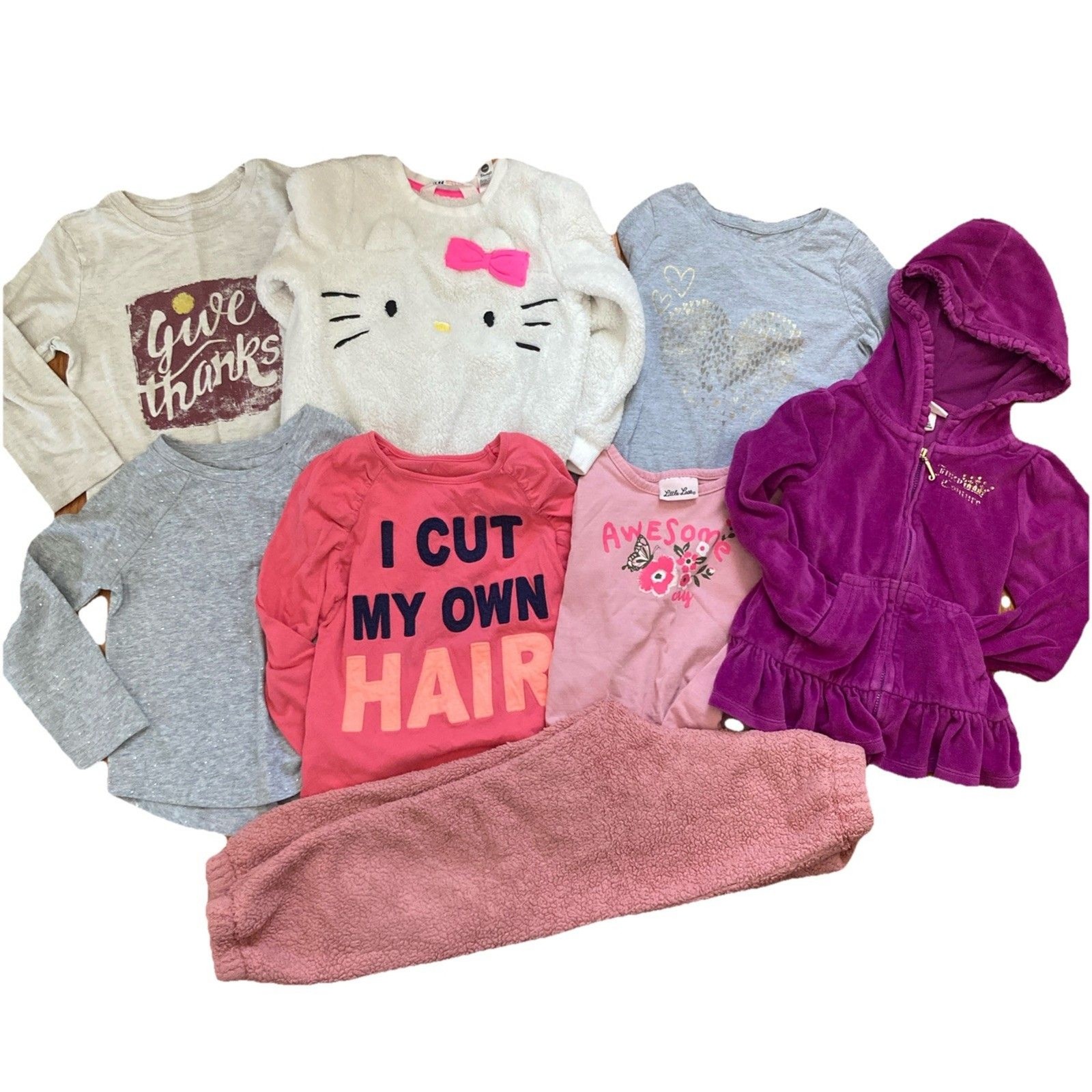 4T Girls Warm Pants,Shirts, Hoodie (8 Pcs), Juicy, H&M, C&J, & Hello Kitty, +