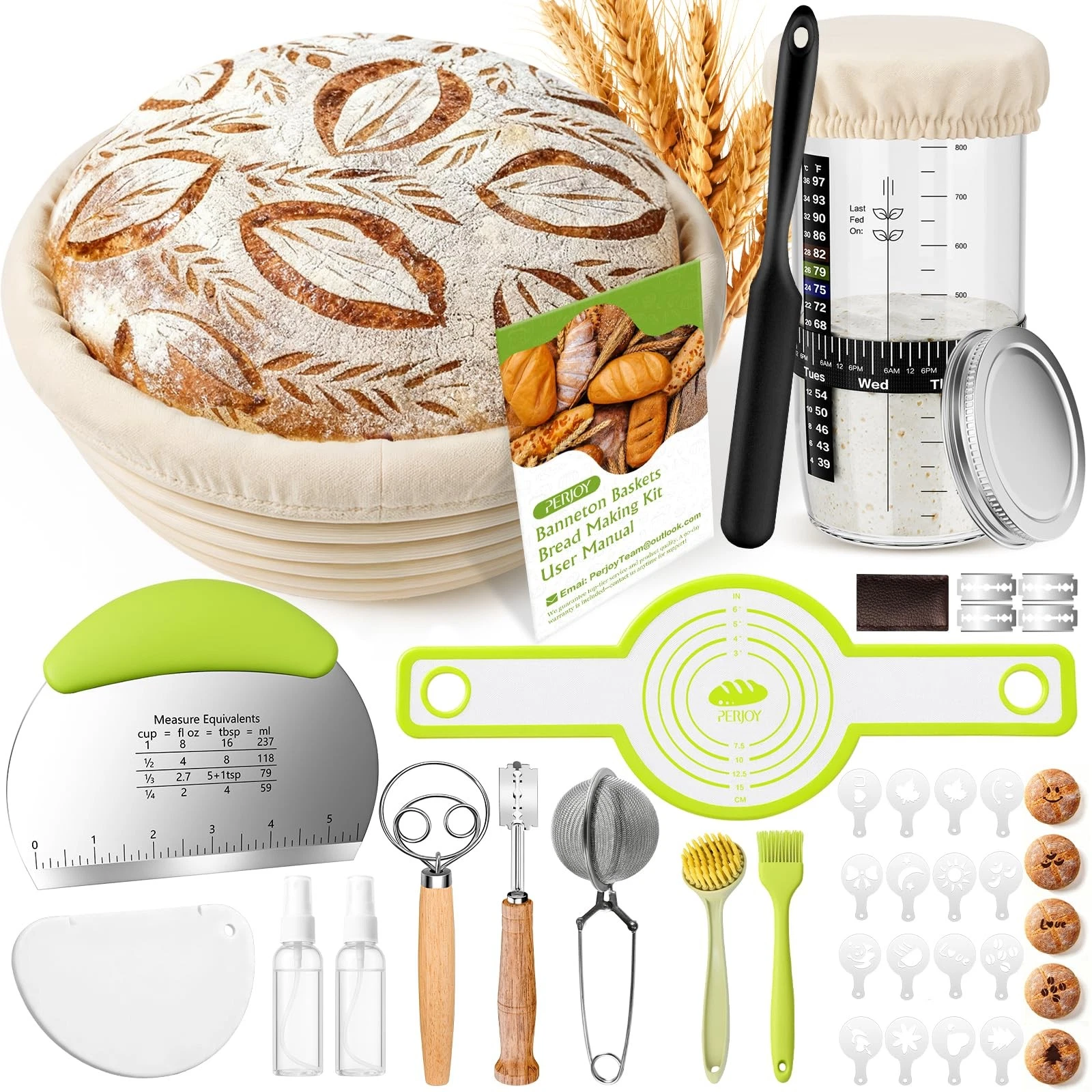 Sourdough Starter Kit, 9'' Round Banneton Bread Proofing Basket, Sourdough Ki...