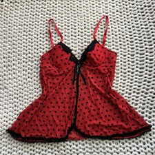 Rampage Intimates Babydoll Dress Womens Medium Red Heart Mesh Lace Lingerie