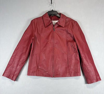 Adler Collection Women's XL Genuine Leather Jacket Red Zip Front Coat