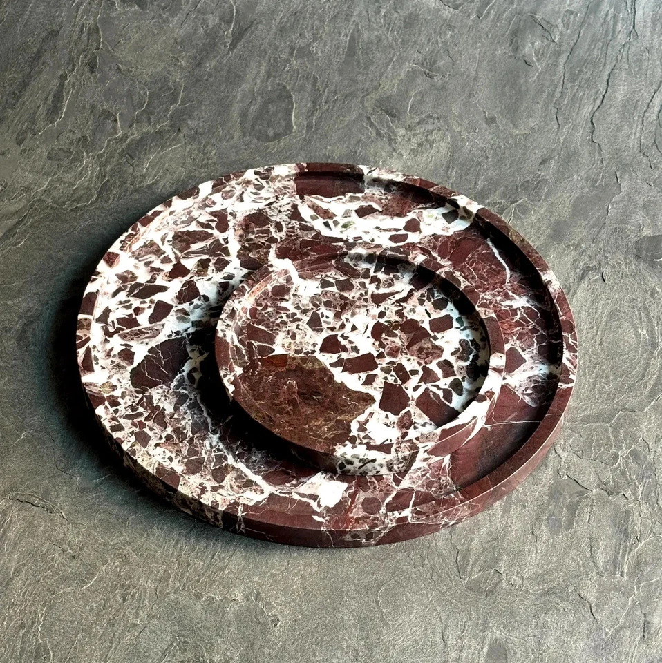 Rosso Levanto Marble Tray – Round Burgundy Red Stone Coffee Table Decor Tray - Image 2 of 4