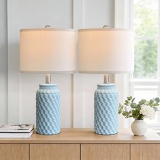 20.5" Light Blue Modern Ceramic Bedside Lamp Set of 2 for Bedroom Decor Farmh...