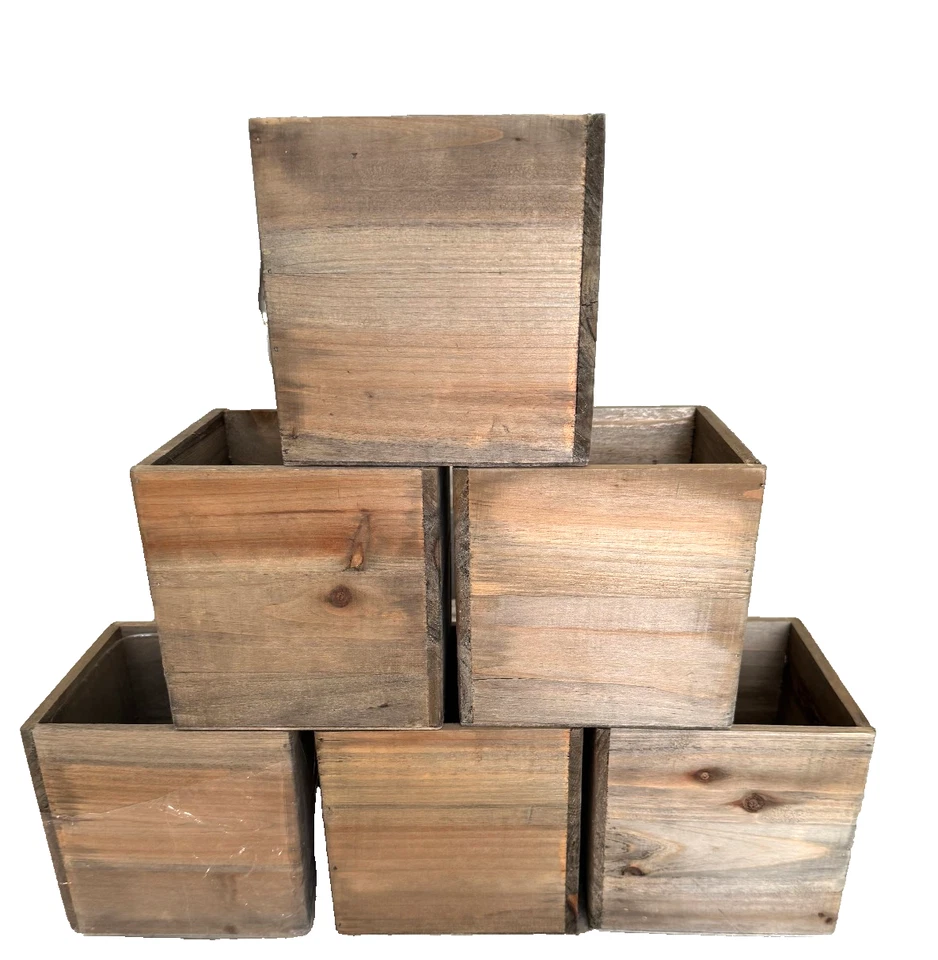 Jardinera cuadrada rústica de madera natural soportes centros de mesa boda fiesta Foto 2 de 4