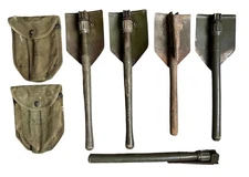 Vintage Lot Of 4 U.S. Military Folding Trench Shovels, 2 Ames 1945, Korea, Pick