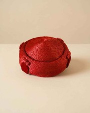 Vintage Christie Original Red Straw Pillbox Hat, 1960s Red Cocktail Hat,