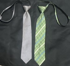 Chaps boys Tie Lot 2 Handmade 100 Silk Blue Green Beige Geometric Plaid