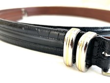 Johnson & Murphy Cinturón Negro Anilina Kipskin Hombros Cromo Tono Dorado 40