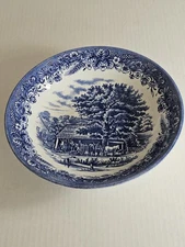 Vntg Churchill China Blue And White  8 7/8" Serving Bowl Harvest Pattern England