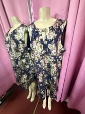 Luxology Midi Dress Floral Pattern Sleeveless Round Neck Navy Size 3XL
