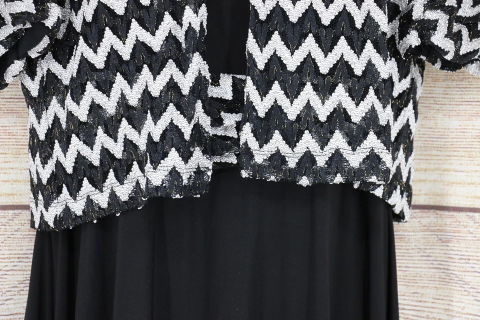 Womens Size XL Pullover Sleeveless Midi Dress w/ Striped Print Jacket Black - Image 4 of 4