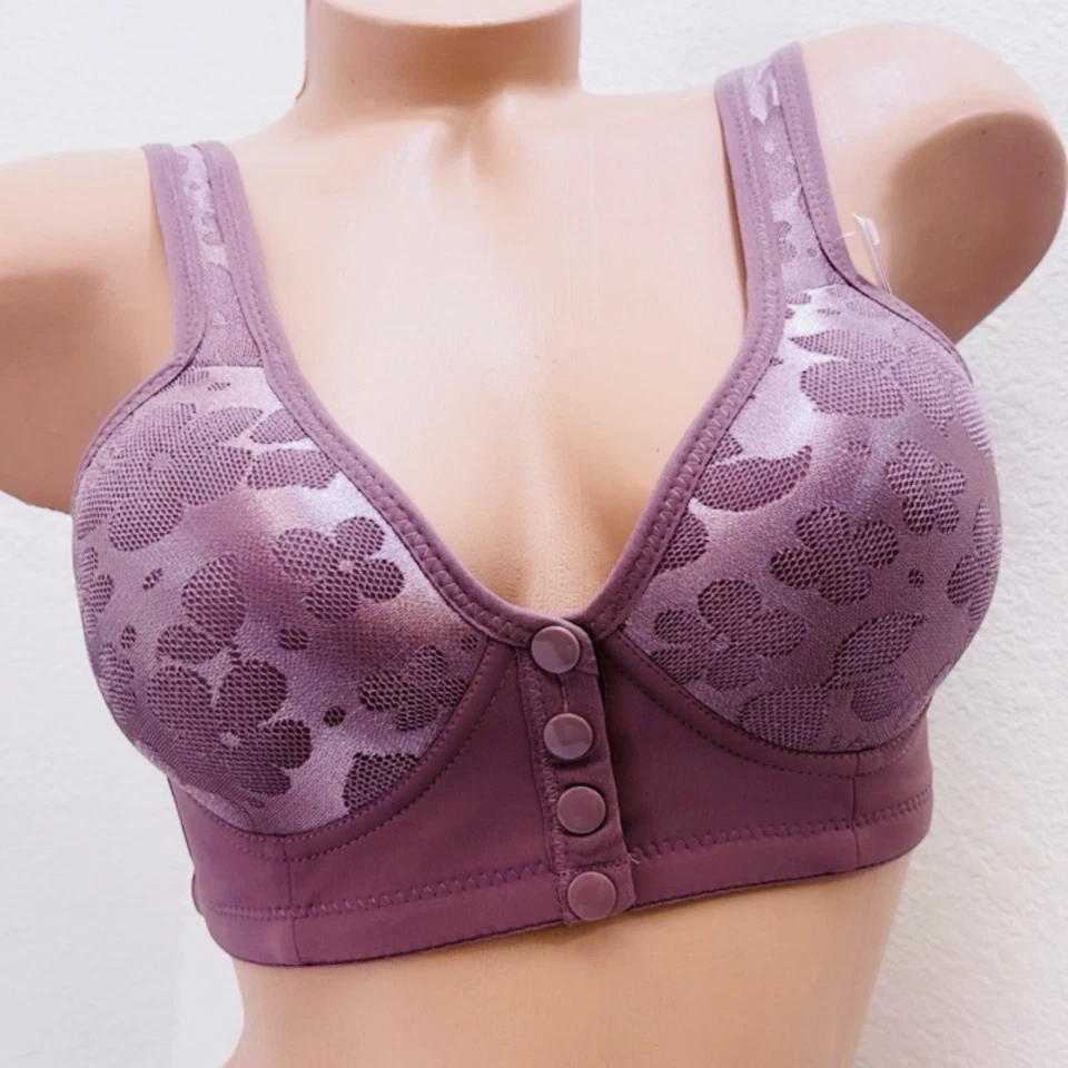 Sutiã 3 peças para idosos fecho de botão frontal conforto sem aro sutiã acima total 42B - Imagem 3 de 4
