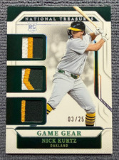 NICK KURTZ 2025 National Treasures GAME GEAR SWATCHES TRIO #/25 Athletics