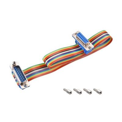 IDC Rainbow Wire Flat Ribbon Cable DB15 Male to DB15 Female,2.54mm Pitch 11.8'' L