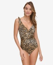 Dkny Women's Ruffle Neck One-Piece Swimsuit - Jaguar