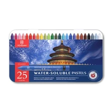 25 Colors Water Soluble Pastels Set - Includes Sharpener, Palette & Brush