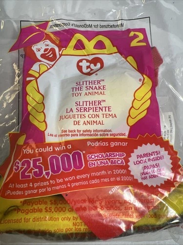 Vintage Ty Teenie Beanie Baby Slither The Snake Plush McDonald's Toy Collect