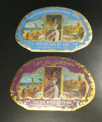 Seltene 2 Weinetiketten aus dem Var La Cave Des Seigneurs De St-Tropez