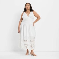 NWT Future Collective Women's Eyelet Maxi A-Line Dress XL Beach Vacation Resort
