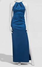 Eliza J Women's Blue Gathered Side-Slit Evening Dress Size 14