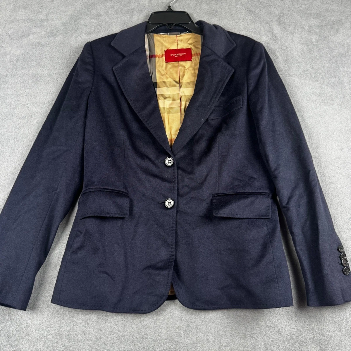 Blazer Burberry London Azul Marino Lana Angora Forro Nova Check Talla 44