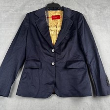 Burberry London Navy Blue Wool Angora Blazer Nova Check Lining Size 44