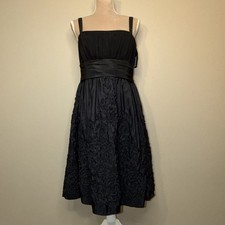 LBD Satin Midi Dress Sz 12 Flirty Floral 3D Appliqué Cocktail Romantic Event New