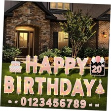 16 Pcs Happy Birthday Yard Signs with Stakes, 32.8 ft LED Lights, 42 Rose Gold
