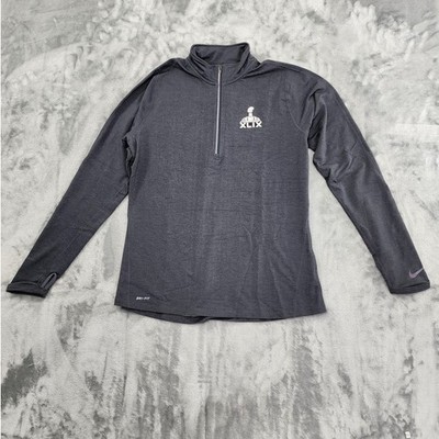 Nike NFL Team Apparel Top Womens L Gray 2014 Super Bowl Half Zip Thumbholes