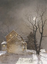 Working Late by Ray Hendershot Art Print Poster Barn Farm Moon Landscape 11x14