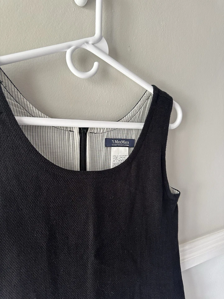 Платье-футляр S Max Mara льняное с глубоким круглым вырезом черное размер 2 - Изображение 3 из 4
