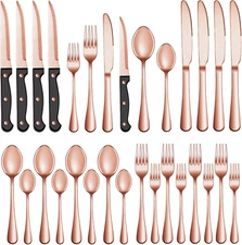 48 Pcs Rose Gold Silverware Set with Steak Knives Service for 8,Stainless Steel 