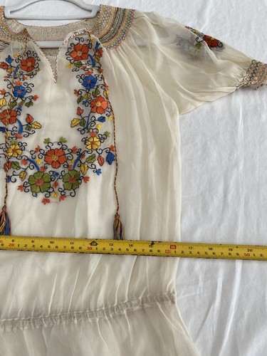 Vintage 1930s Sz S Silk Chiffon Sheer Peasant Top Blouse Hungarian Excellent - Picture 8 of 9