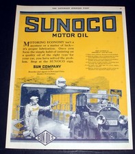 1922 OLD MAGAZINE PRINT AD, SUN COMPANY, SUNOCO MOTOR OIL, FOR MOTORING ECONOMY!