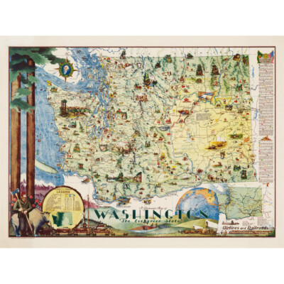Karte Herman 1948 Washington State Bild Leinwand Wandbild Kunstdruck Poster