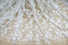 3D Floral Embroidered Lace Off White Mesh Fabric DIY Wedding Dress By The Yard