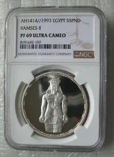 Egypt 5 Pounds 1993 Silver Proof Coin  Ancient Treasures Ramses II NGC PF69