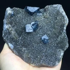 275g Superb Translucent Deep Blue Cubic Fluorite Crystal & Smoke Quartz 