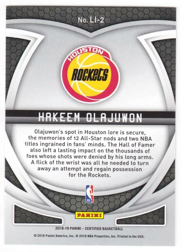 Hakeem Olajuwon 2018-19 Panini Certified Lasting Impressions #2 Rockets - Image 2 of 2
