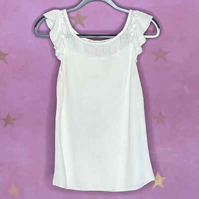 Loft Flutter Sleeve Crochet Knit Top White Women s Small
