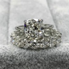 5Ct Cushion Simulated Diamond Bridal Set Ring Eternity Band White Gold Plated