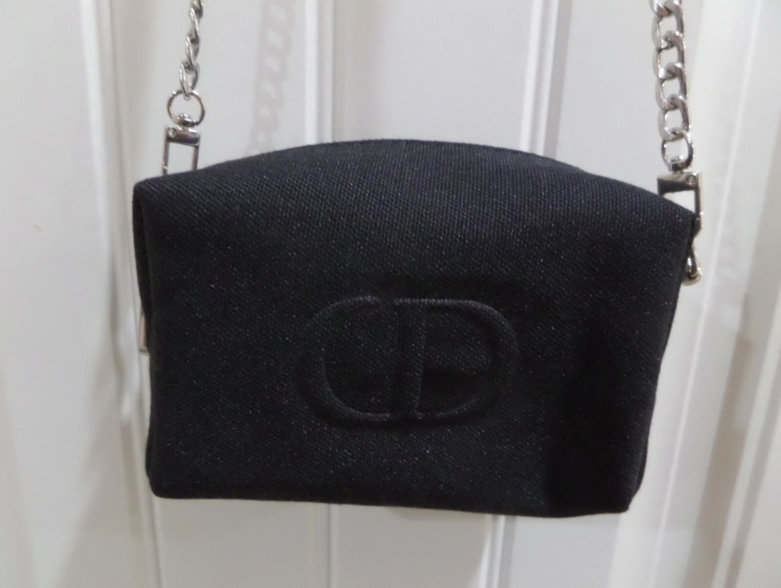 DIOR Sac à Maquillage Cosmétique Noir Pochette Pochette Bandoulière Chaîne Argent NEUF