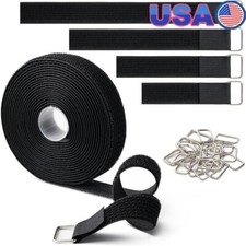 1"x16Ft Hook Loop Straps W/ 25 Metal Buckles Reusable Cable Ties Organization US