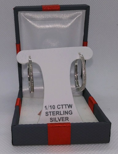 Echte 1/10 cttw Diamant Sterlingsilber Creolen 23 mm Ohrringe Geschenkset - Bild 2 von 9