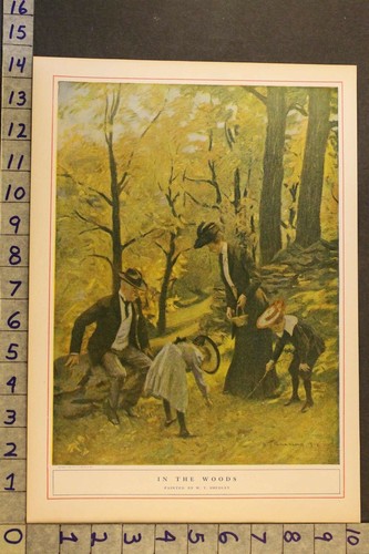 1907SMEDLEY WOODS VICTORIAN FOREST FAMILY CHILDREN PAINT VINTAGE ART PRINT VG22