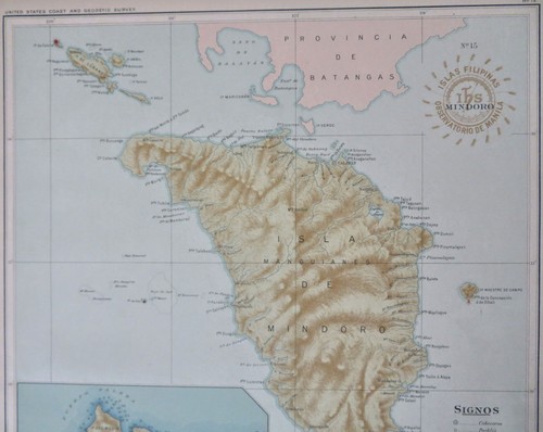 Mindoro Calapan Philippines Filipinas 1900 large color detail map - Picture 3 of 5