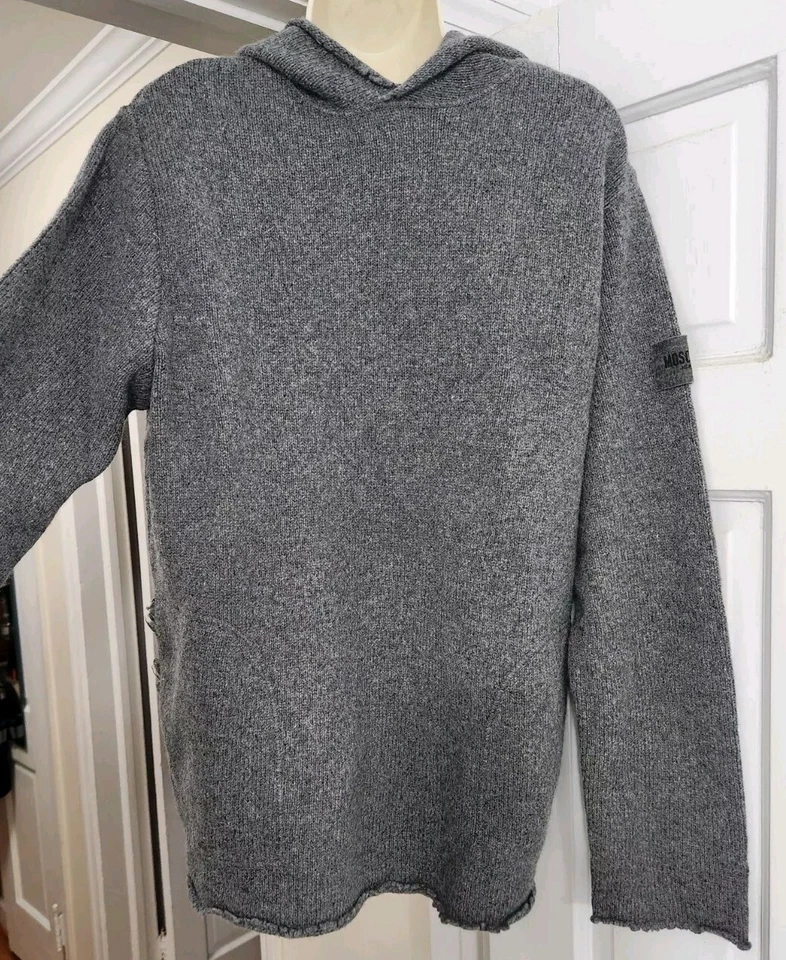 MOSCHINO JEANS Wool Angora Blend Knit Hoodie Sweater Distressed M  - Image 3 of 4